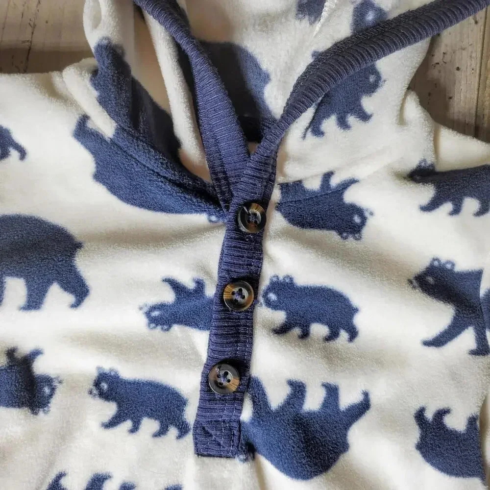 Carter's One Piece Fleece Hooded Jumper Jumpsuit White Blue Bears Size 12m EUC